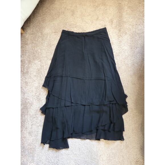 St. John Evening Black 100% Silk Chiffon Layered Elegant Maxi Skirt Plus Size 16 - Picture 6 of 11